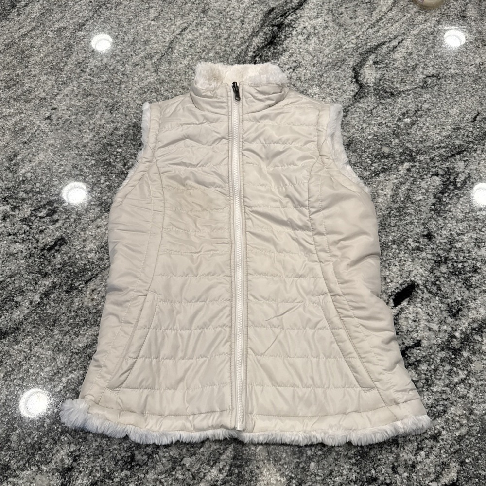 Original Nicole Miller Womens Ivory Reversible Vest Faux Fur XS Super Soft #889